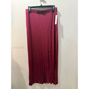 Brandy Blu Burgundy Side Slit Jersey Knit‎ Maxi Skirt Large NWT